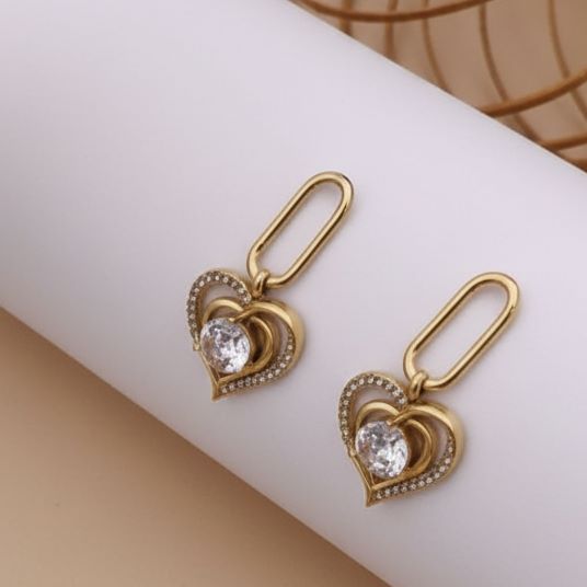 Articulated Heart Drop Earrings (White)