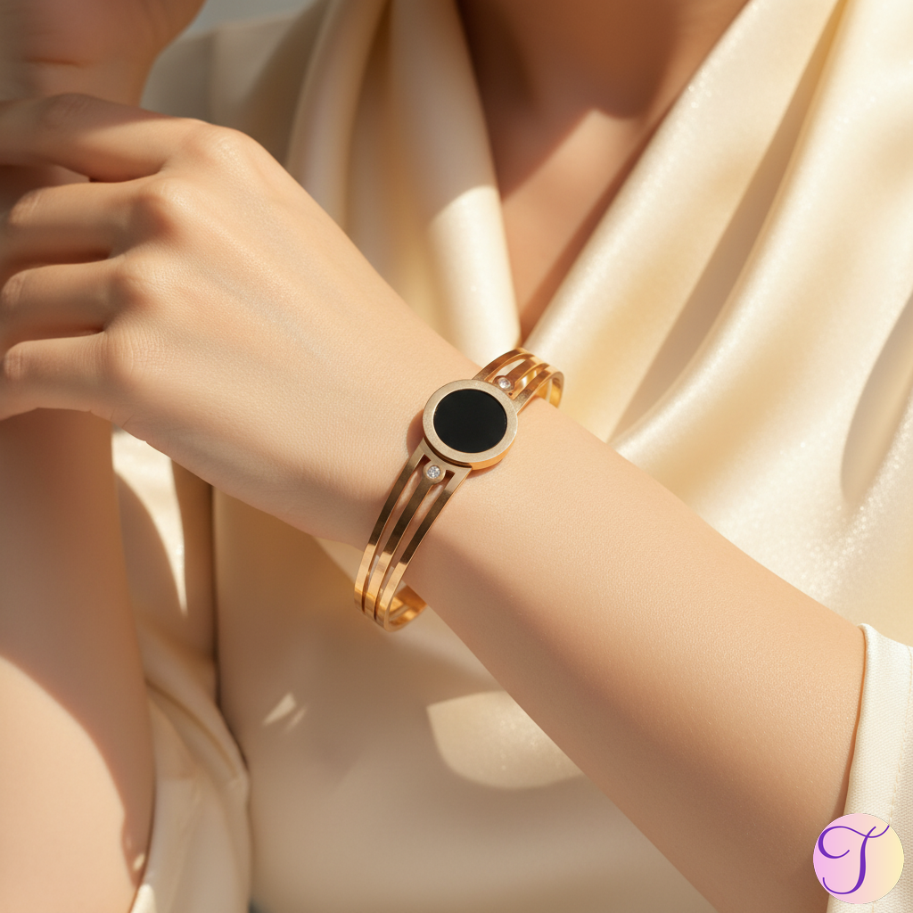 Black Halo Golden Anti-Tarnish Kada Bracelet