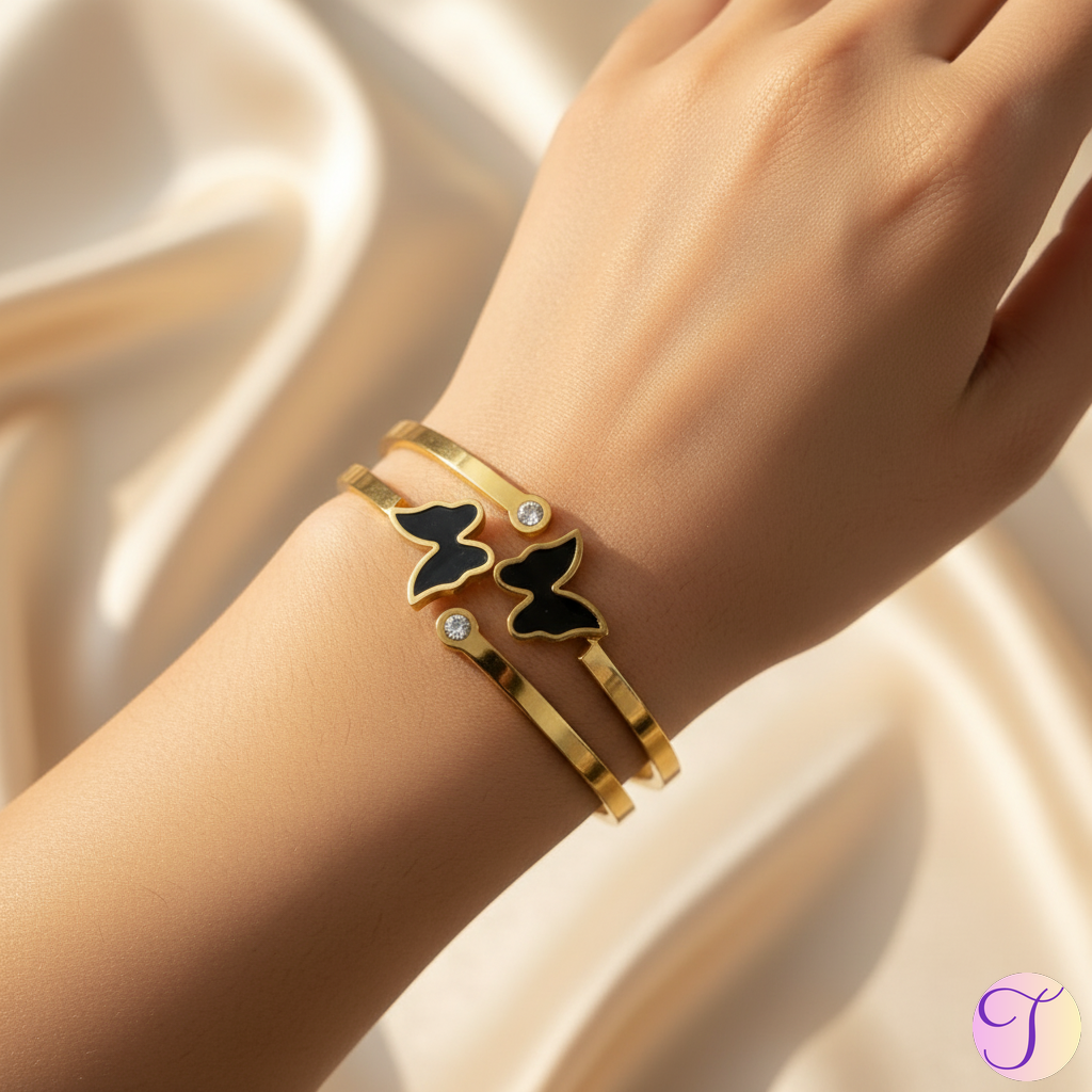 Butterfly Bliss Golden Anti-Tarnish Kada Bracelet