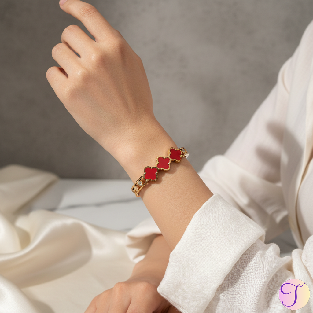 Crimson Clover Golden Anti-Tarnish Kada Bracelet