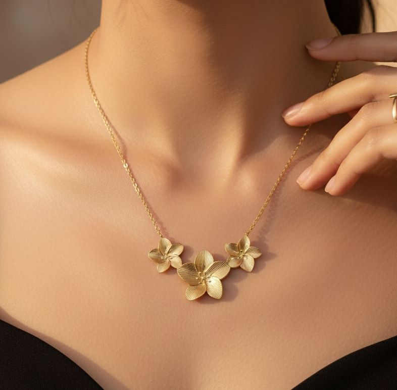 Golden Trio Flower Necklace