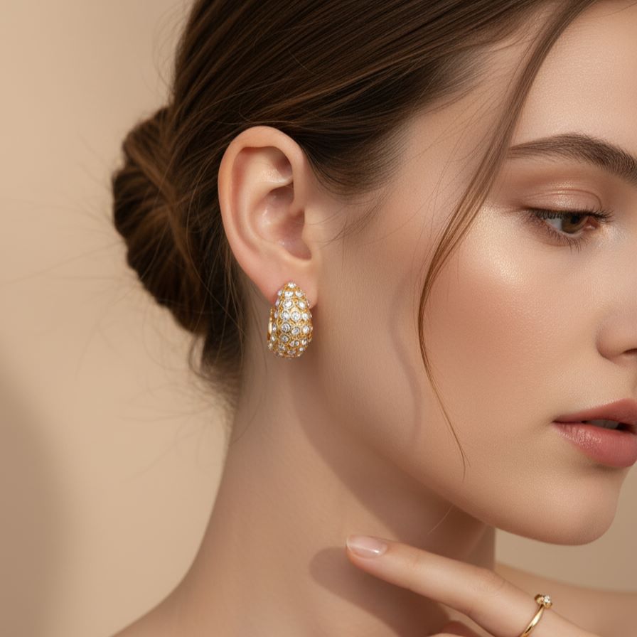 Pave Crescent Hoop Earrings