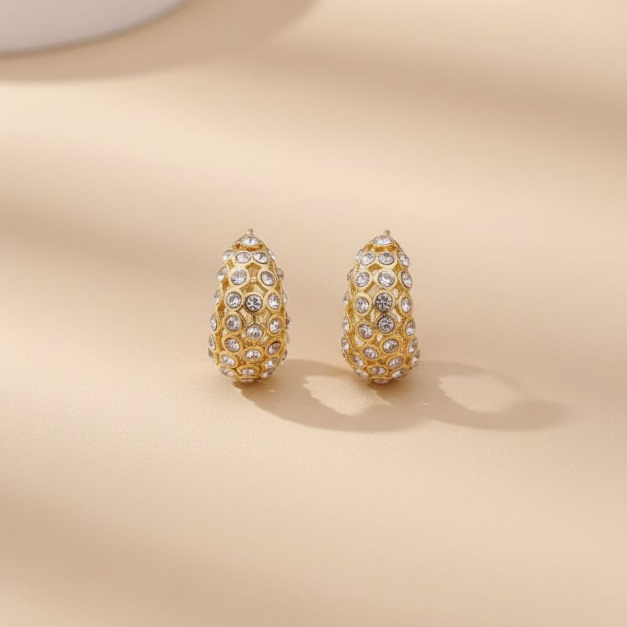 Pave Crescent Hoop Earrings