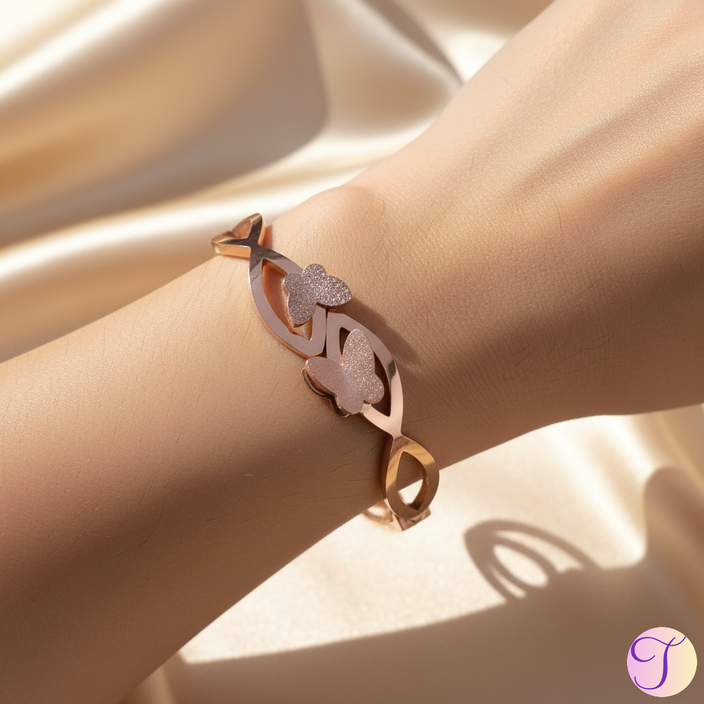 Shimmering Wings Rose Gold Anti-Tarnish Kada Bracelet