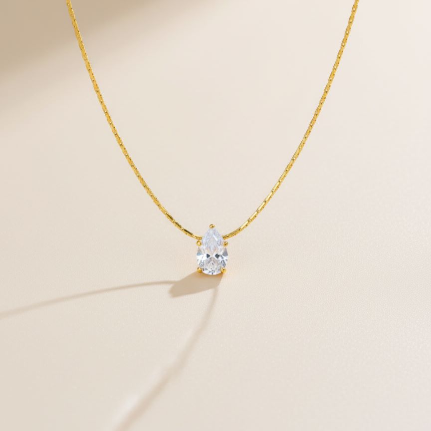 Solitaire Teardrop Pendant Necklace