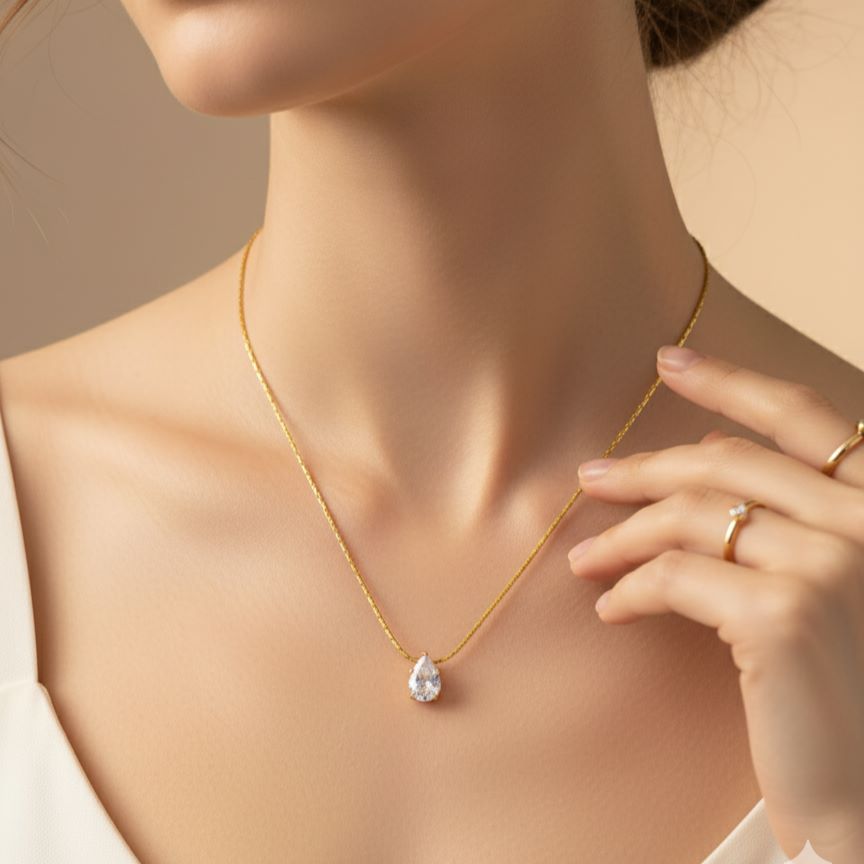 Solitaire Teardrop Pendant Necklace2