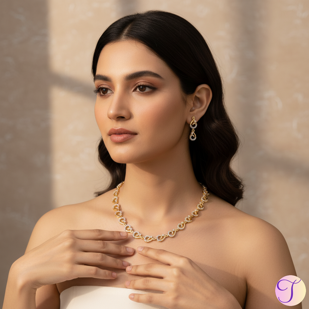 Starlight Symphony American Diamond Golden Necklace Set