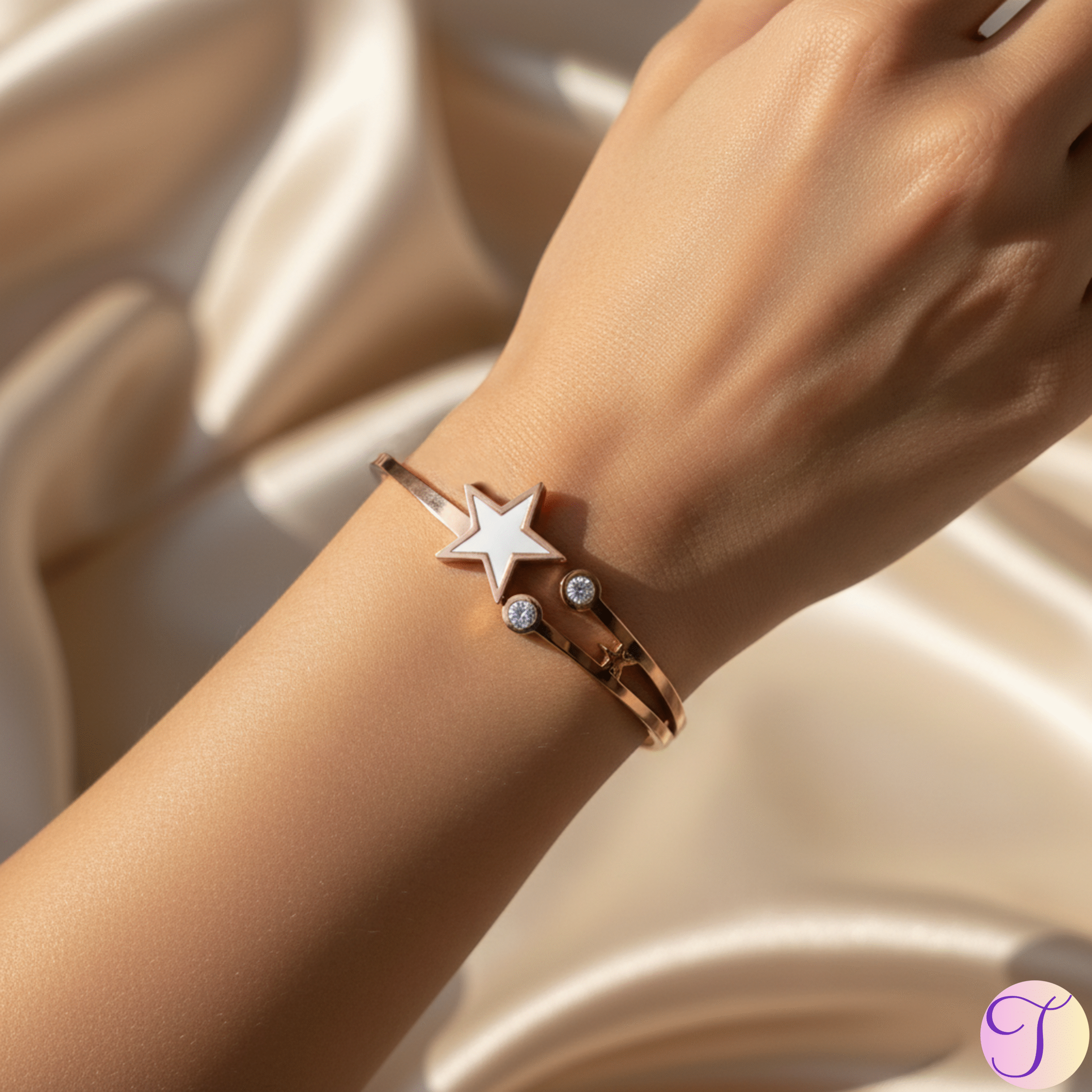 Stellar Glow Golden Anti-Tarnish Kada Bracelet
