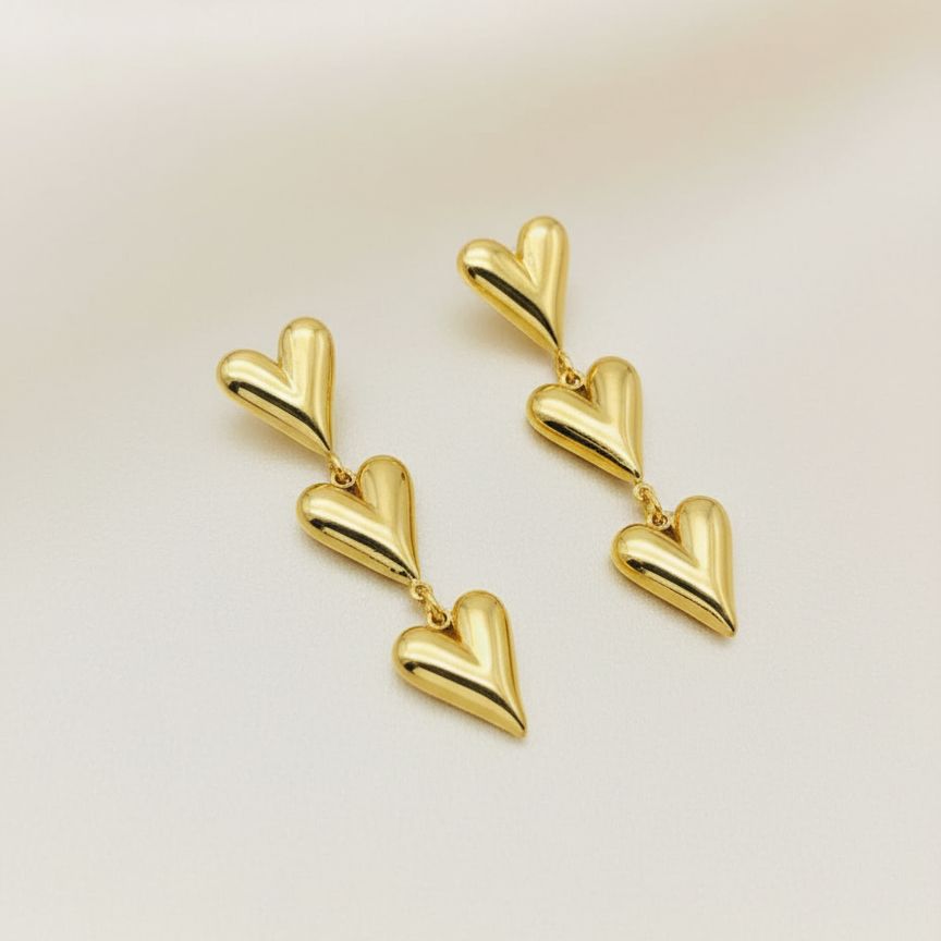 Triple Heart Drop Earrings