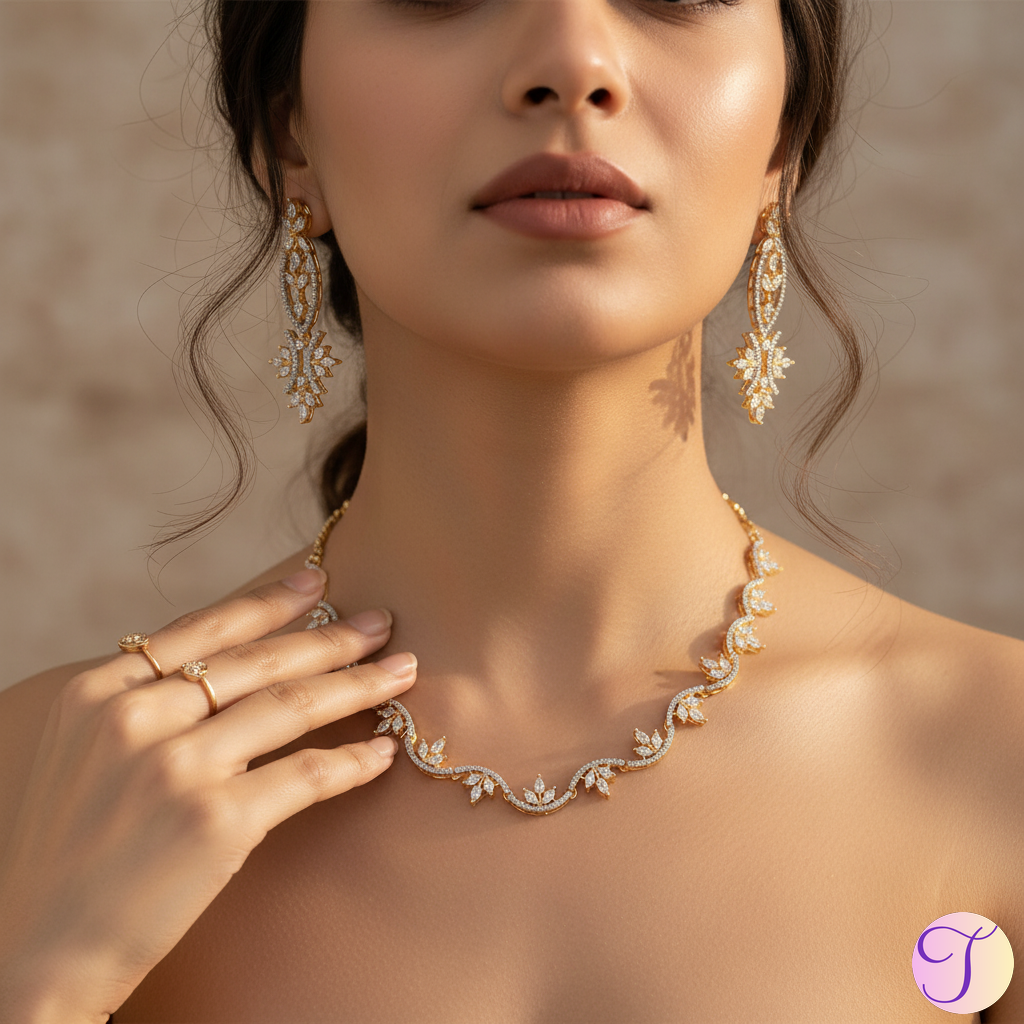 Waves of Grace American Diamond Golden Necklace Set