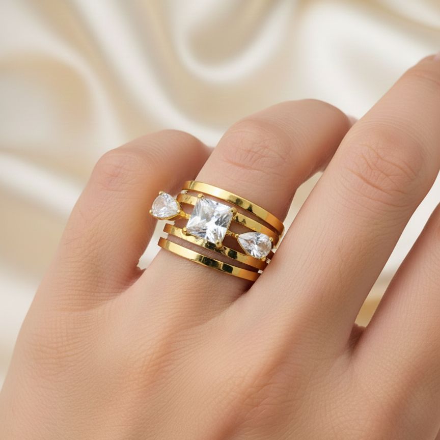 Celestial Curve Anti Tarnish Multi-Band Crystal Ring 2