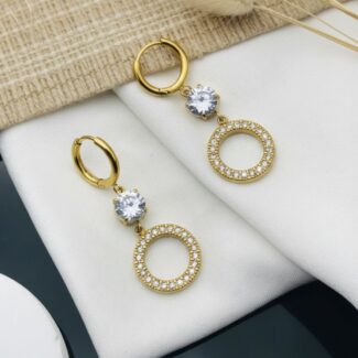 Radiant Halo Anti-Tarnish Gold Dangle Earrings