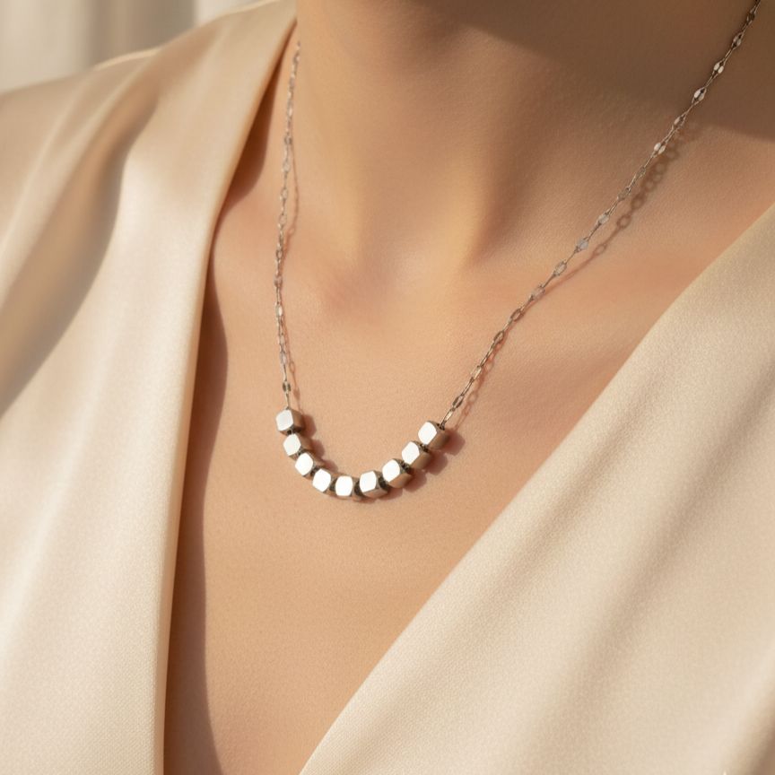 Silver Prism Anti Tarnish Beaded Chain Necklace 2