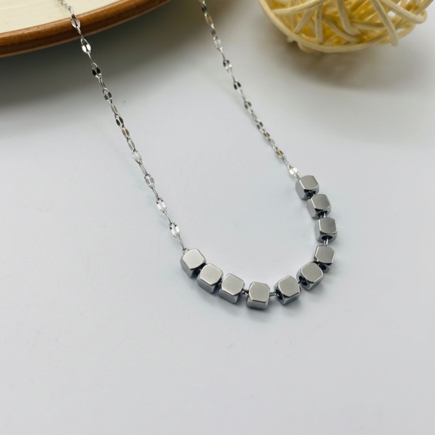 Silver Prism Anti Tarnish Beaded Chain Necklace