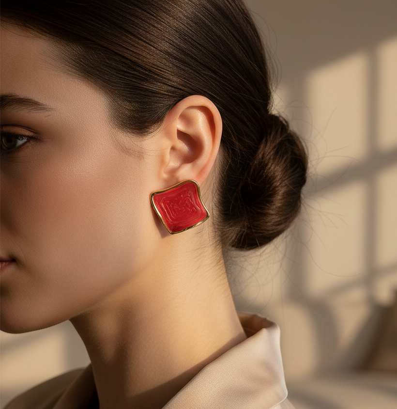 Crimson Glaze Stud Earrings
