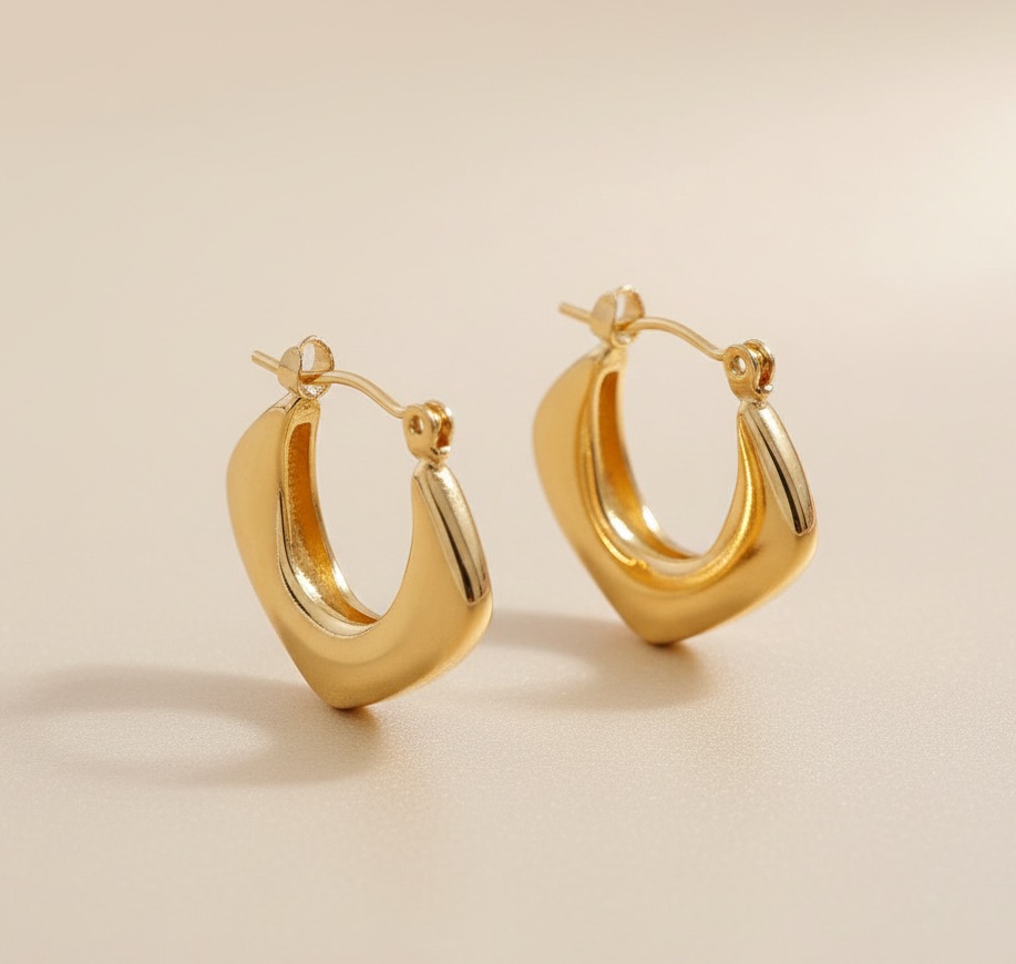 Golden Cushion Hoop Earrings
