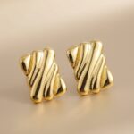 Golden Pleated Wave Stud Earrings
