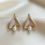Gold Heart Pearl Earrings
