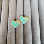 Heart-in-Heart Stud Green Earrings